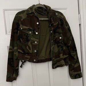 Forever 21 Cropped Camouflage Utility Jacket - Green & Brown